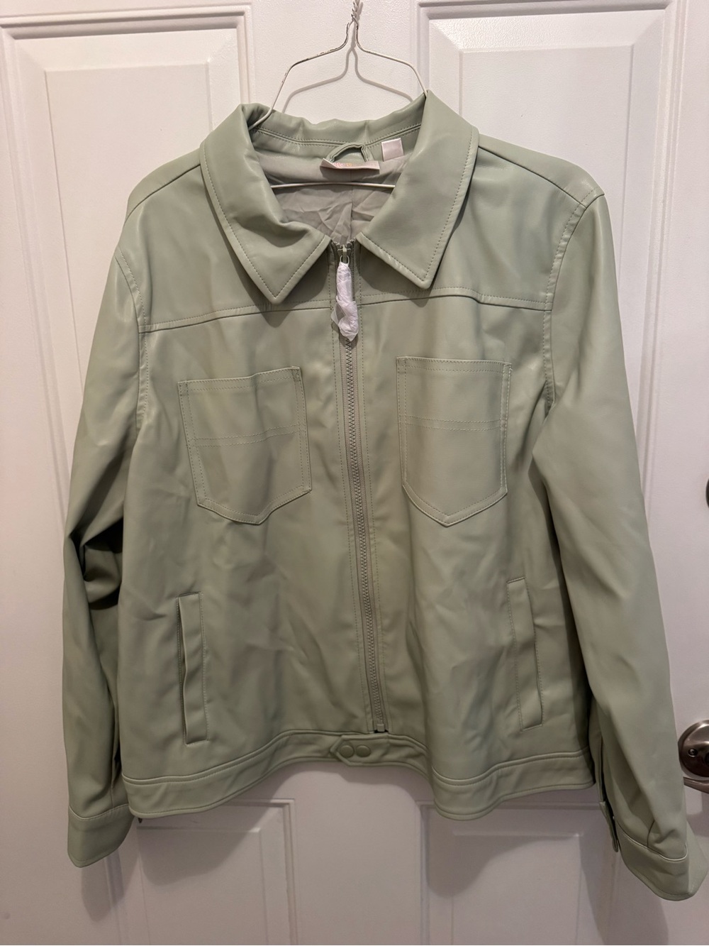 Women's Mint Green Zip-Front Faux Leather Jacket